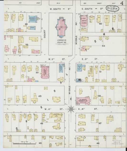 Sanborn Fire Insurance Map from Elyria, Lorain County, Ohio (1888), Sheet #0004 - Historic Sanborn Fire Insurance Map Print, vintage old map wall art, antique decor, genealogy gift, Ohio Ohio map