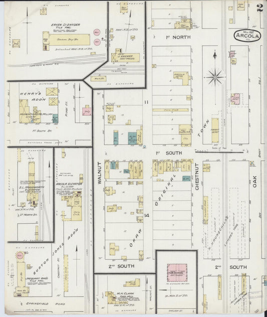 Sanborn Fire Insurance Map from Arcola, Douglas County, Illinois (1887), Sheet #0002 - Historic Sanborn Fire Insurance Map Print, vintage old map wall art, antique decor, genealogy gift, Illinois Illinois map