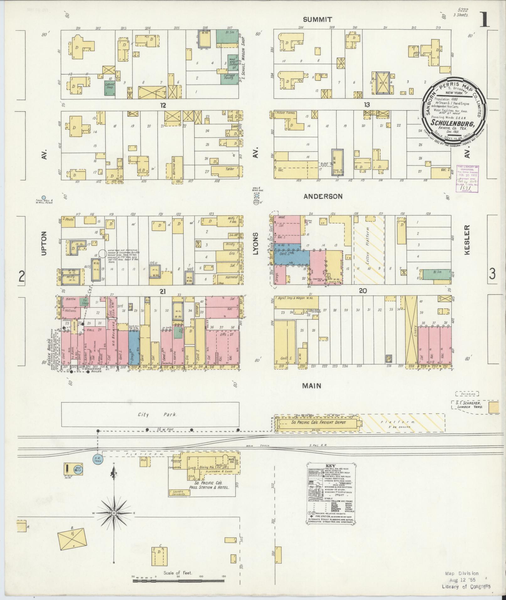 Sanborn Fire Insurance Map from Schulenburg, Fayette County, Texas. (1901) – Historic Sanborn Fire Insurance Map Print