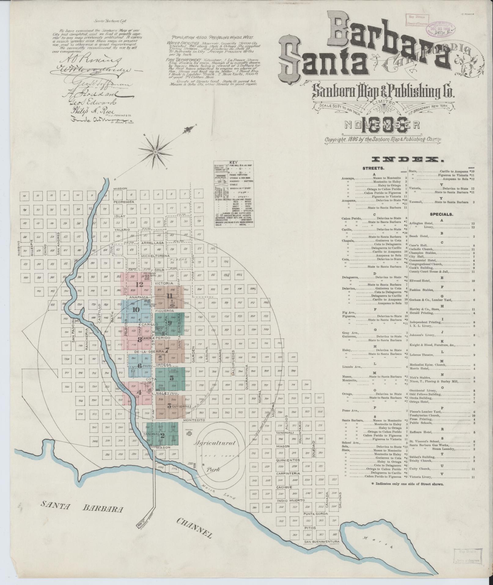 Sanborn Fire Insurance Map from Santa Barbara, Santa Barbara County, California (1886), Sheet #0001 - Complete Map Set gallery image, historic Sanborn map, vintage wall art, California California