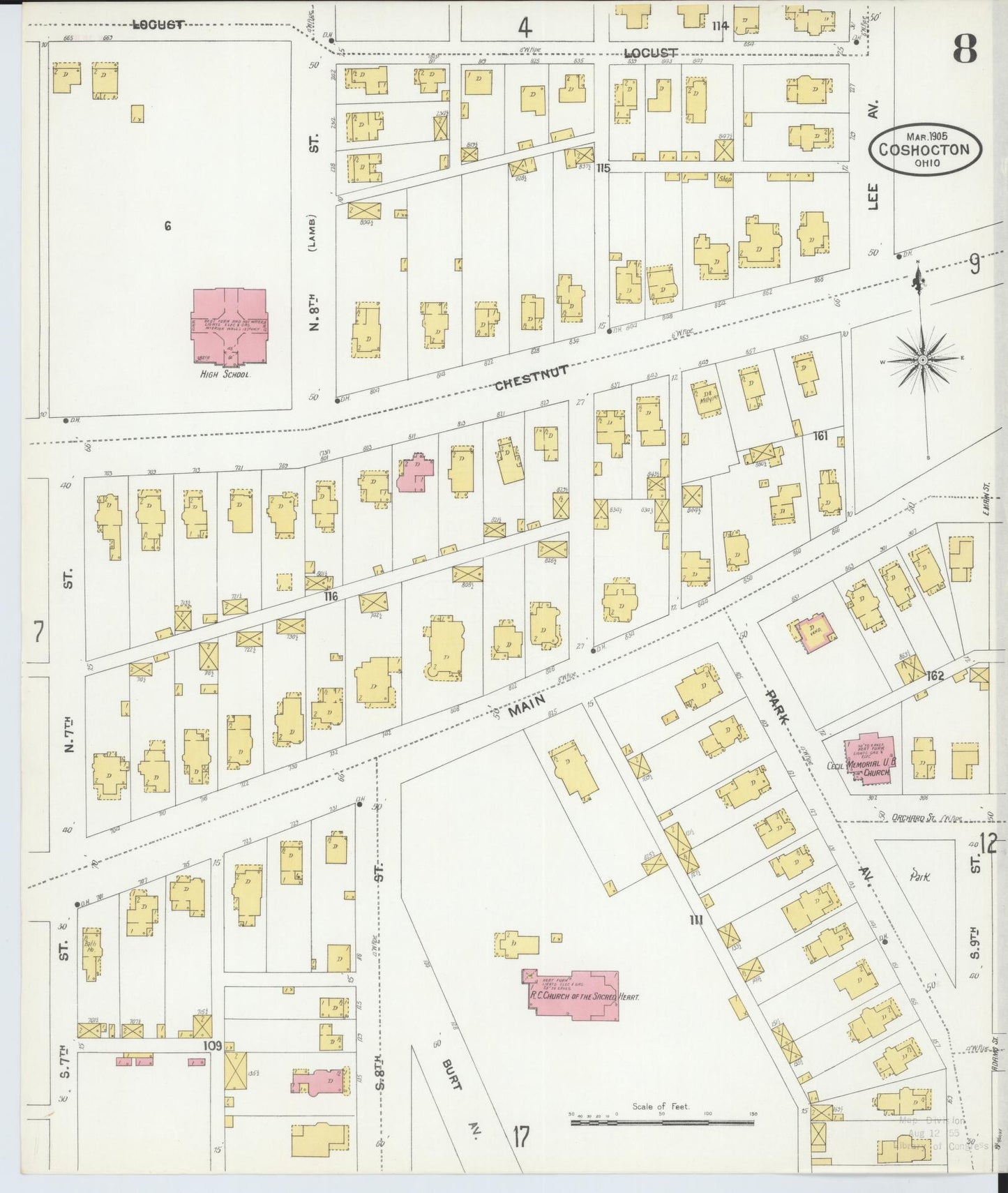 Sanborn Fire Insurance Map from Coshocton, Coshocton County, Ohio (1905), Sheet #0008 - Complete Map Set gallery image, historic Sanborn map, vintage wall art, Ohio Ohio