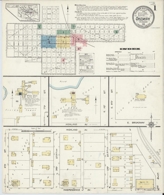 Sanborn Fire Insurance Map from Okemah, Okfuskee County, Oklahoma (1914), Sheet #0001 - Complete Map Set gallery image, historic Sanborn map, vintage wall art, Oklahoma Oklahoma