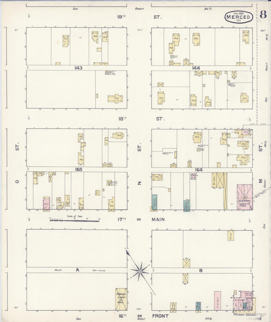 Sanborn Fire Insurance Map from Merced, Merced County, California (1888), Sheet #0008 - Historic Sanborn Fire Insurance Map Print, vintage old map wall art, antique decor, genealogy gift, California California map