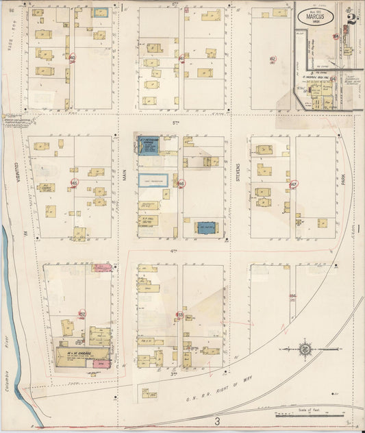 Sanborn Fire Insurance Map from Marcus, Stevens County, Washington (1932), Sheet #0002 - Historic Sanborn Fire Insurance Map Print, vintage old map wall art, antique decor, genealogy gift, Washington Washington map