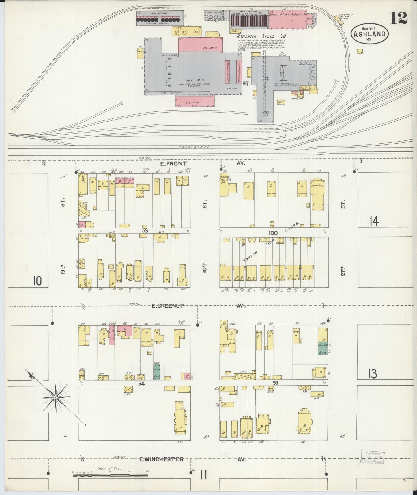 Sanborn Fire Insurance Map from Ashland, Boyd County, Kentucky (1901), Sheet #0012 - Complete Map Set gallery image, historic Sanborn map, vintage wall art, Kentucky Kentucky