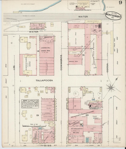 Sanborn Fire Insurance Map from Montgomery, Montgomery County, Alabama (1884), Sheet #0009 - Historic Sanborn Fire Insurance Map Print, vintage old map wall art, antique decor, genealogy gift, Alabama Alabama map