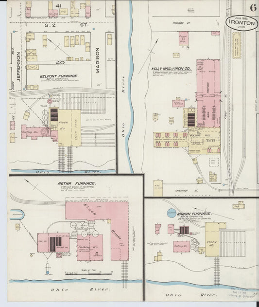 Sanborn Fire Insurance Map from Ironton, Lawrence County, Ohio (1885), Sheet #0006 - Historic Sanborn Fire Insurance Map Print, vintage old map wall art, antique decor, genealogy gift, Ohio Ohio map