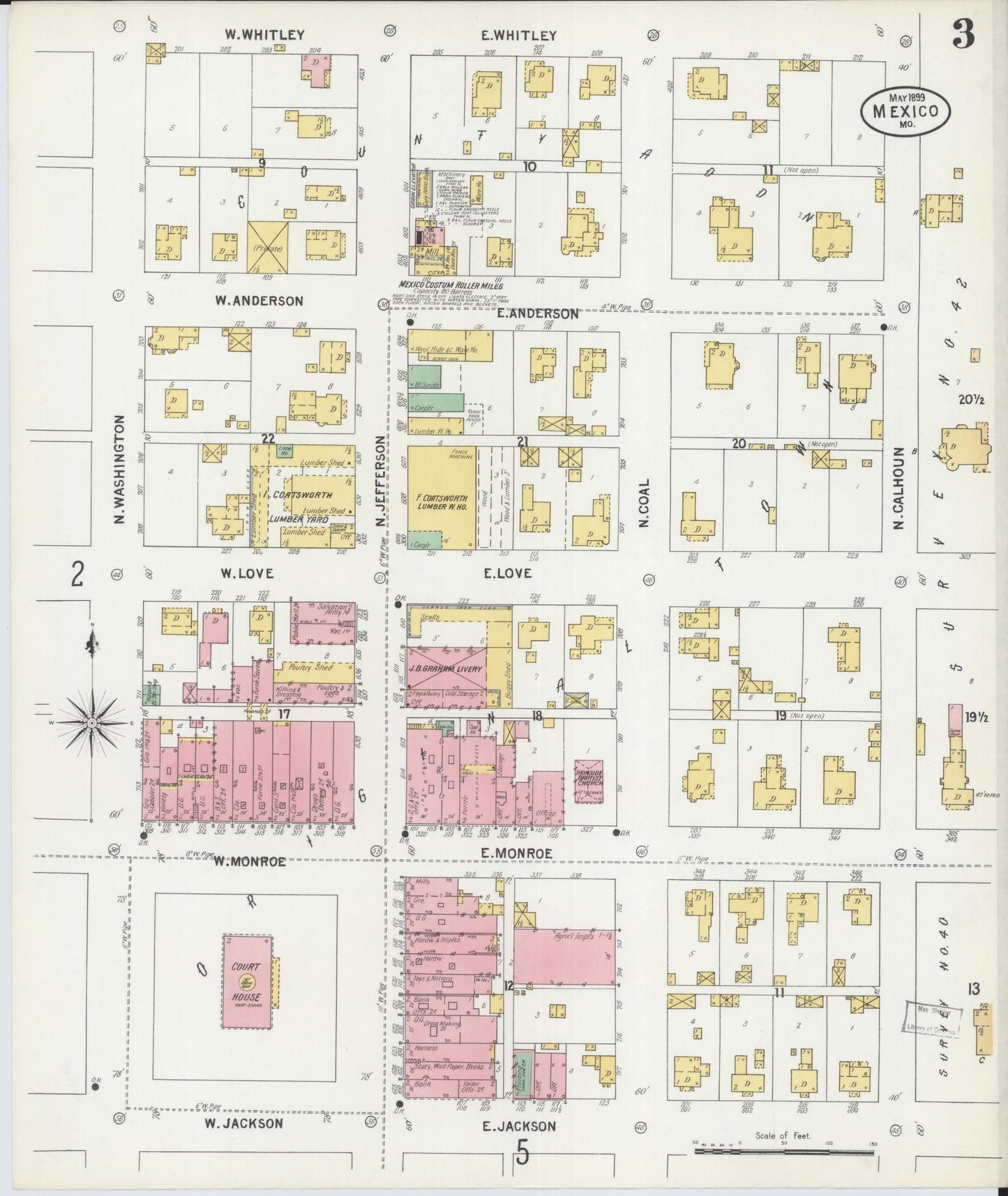 Sanborn Fire Insurance Map from Mexico, Audrain County, Missouri (1899), Sheet #0003 - Complete Map Set gallery image, historic Sanborn map, vintage wall art, Missouri Missouri