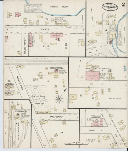 Sanborn Fire Insurance Map from Painesville, Lake County, Ohio (1884), Sheet #0002 - Historic Sanborn Fire Insurance Map Print, vintage old map wall art, antique decor, genealogy gift, Ohio Ohio map