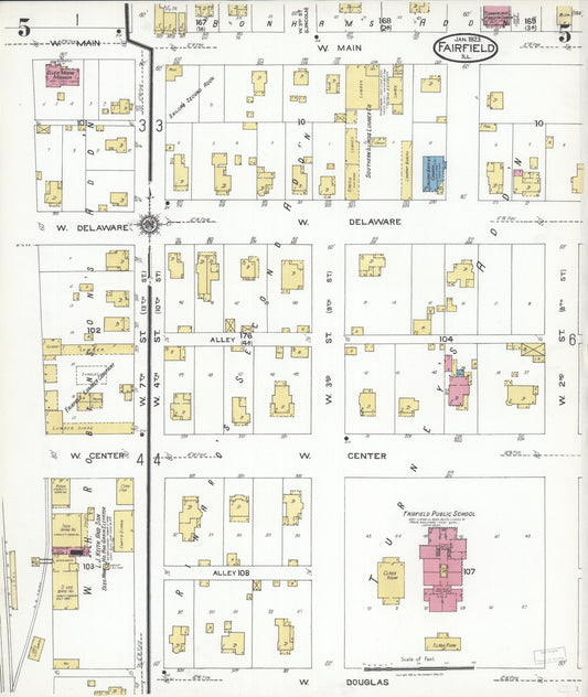Sanborn Fire Insurance Map from Fairfield, Wayne County, Illinois (1923), Sheet #0005 - Historic Sanborn Fire Insurance Map Print, vintage old map wall art, antique decor, genealogy gift, Illinois Illinois map