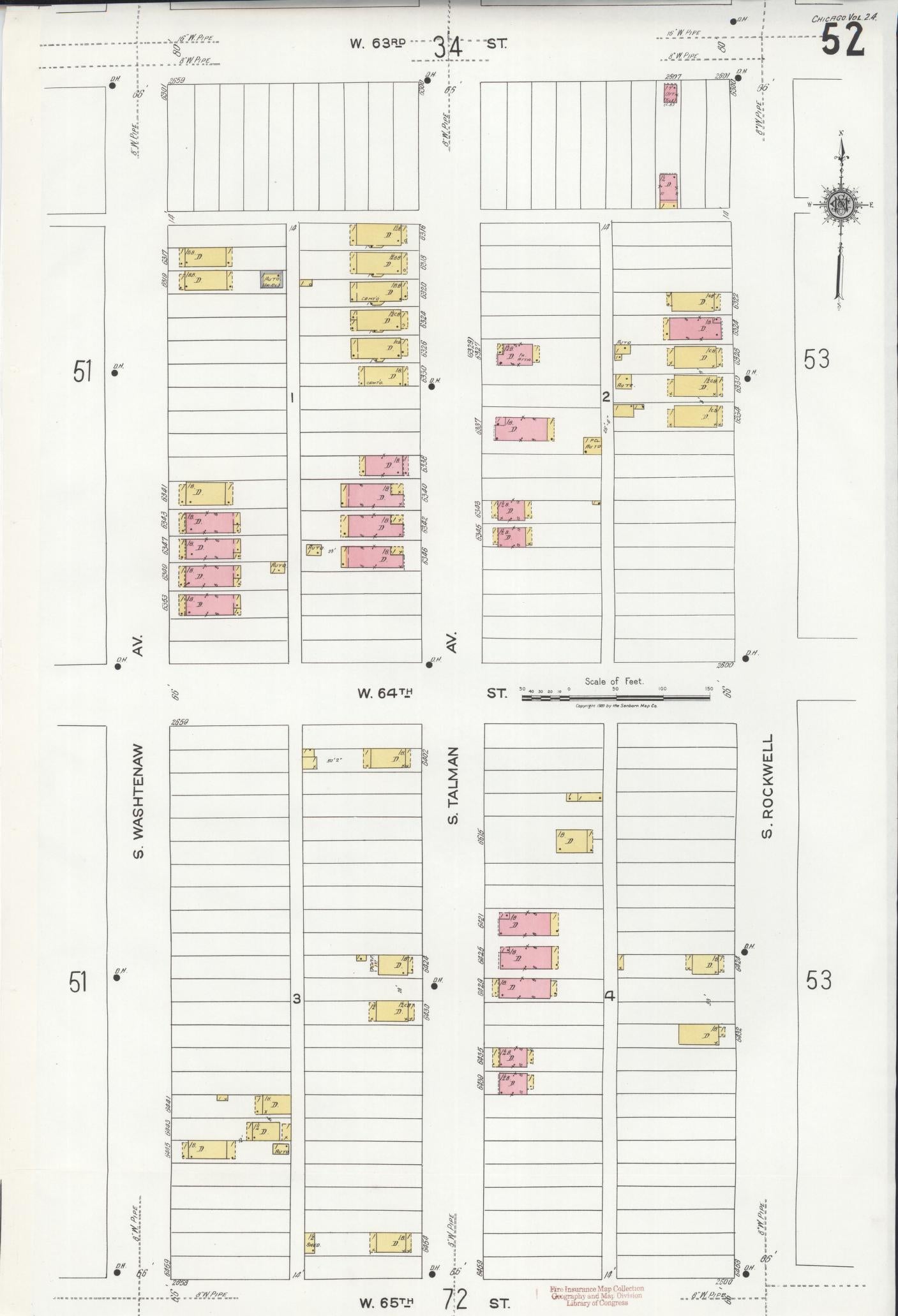 Sanborn Fire Insurance Map from Chicago, Cook County, Illinois. (1920), Sheet 52 – Historic Sanborn Fire Insurance Map Print