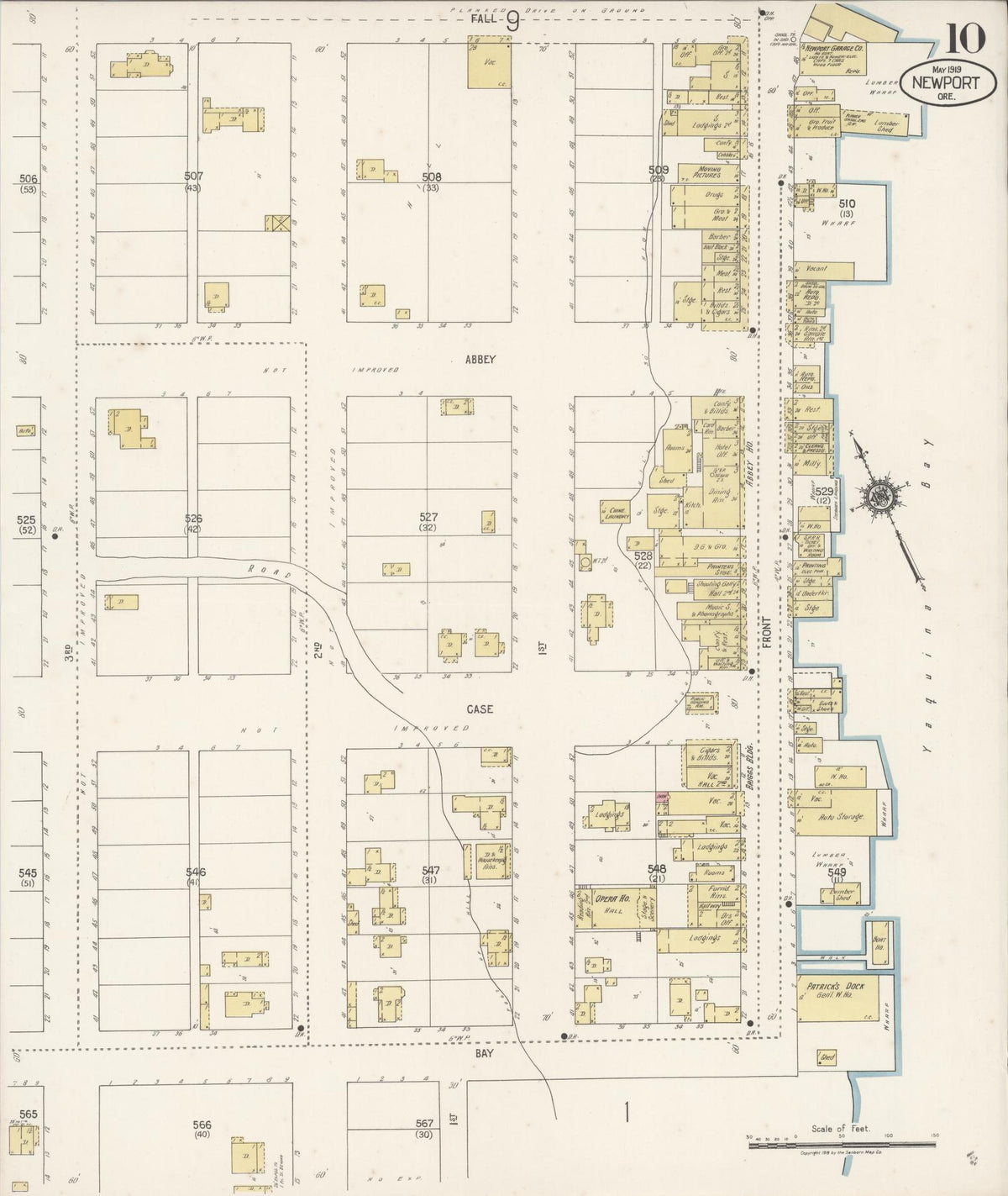 Sanborn Fire Insurance Map from Newport, Lincoln County, Oregon (1919), Sheet #0010 - Historic Sanborn Fire Insurance Map Print, vintage old map wall art, antique decor, genealogy gift, Oregon Oregon map