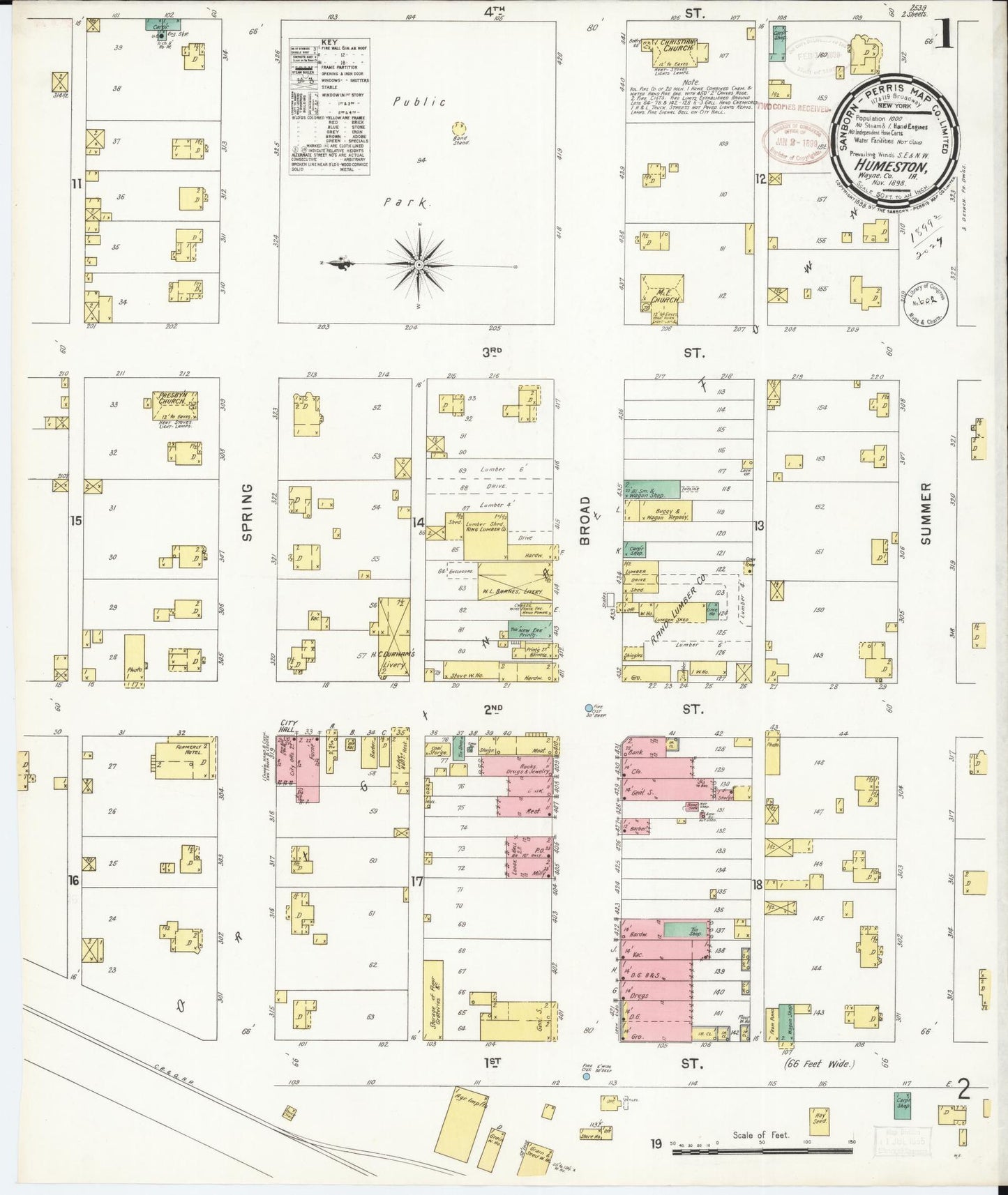 Sanborn Fire Insurance Map from Humeston, Wayne County, Iowa (1898), Sheet #0001 - Historic Sanborn Fire Insurance Map Print
