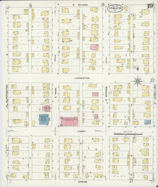 Sanborn Fire Insurance Map from Streator, La Salle County, Illinois (1909), Sheet #0019 - Historic Sanborn Fire Insurance Map Print, vintage old map wall art, antique decor, genealogy gift, Illinois Illinois map