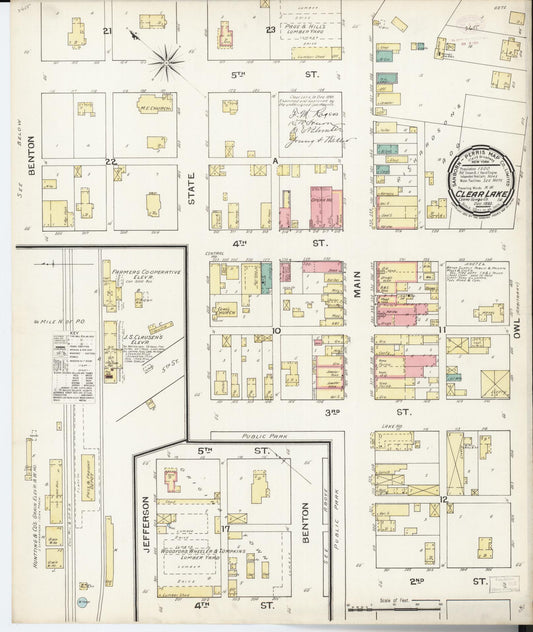 Sanborn Fire Insurance Map from Clear Lake, Cerro Gordo County, Iowa (1893), Sheet #0001 - Historic Sanborn Fire Insurance Map Print, vintage old map wall art