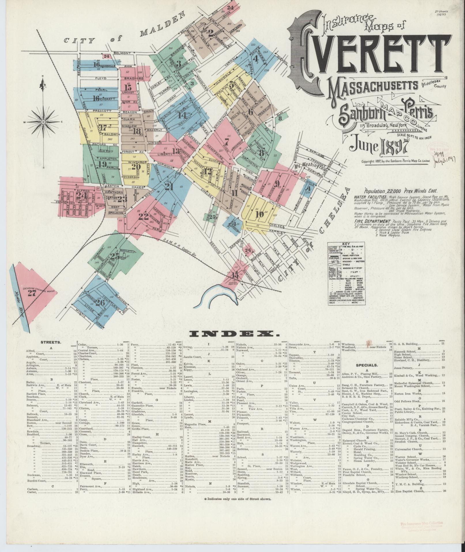 Sanborn Fire Insurance Map from Everett, Middlesex County, Massachusetts (1897), Sheet #0001 - Complete Map Set gallery image, historic Sanborn map, vintage wall art, Massachusetts Massachusetts