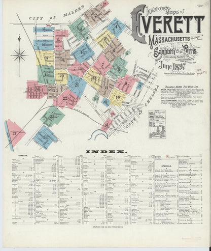 Sanborn Fire Insurance Map from Everett, Middlesex County, Massachusetts (1897), Sheet #0001 - Complete Map Set gallery image, historic Sanborn map, vintage wall art, Massachusetts Massachusetts
