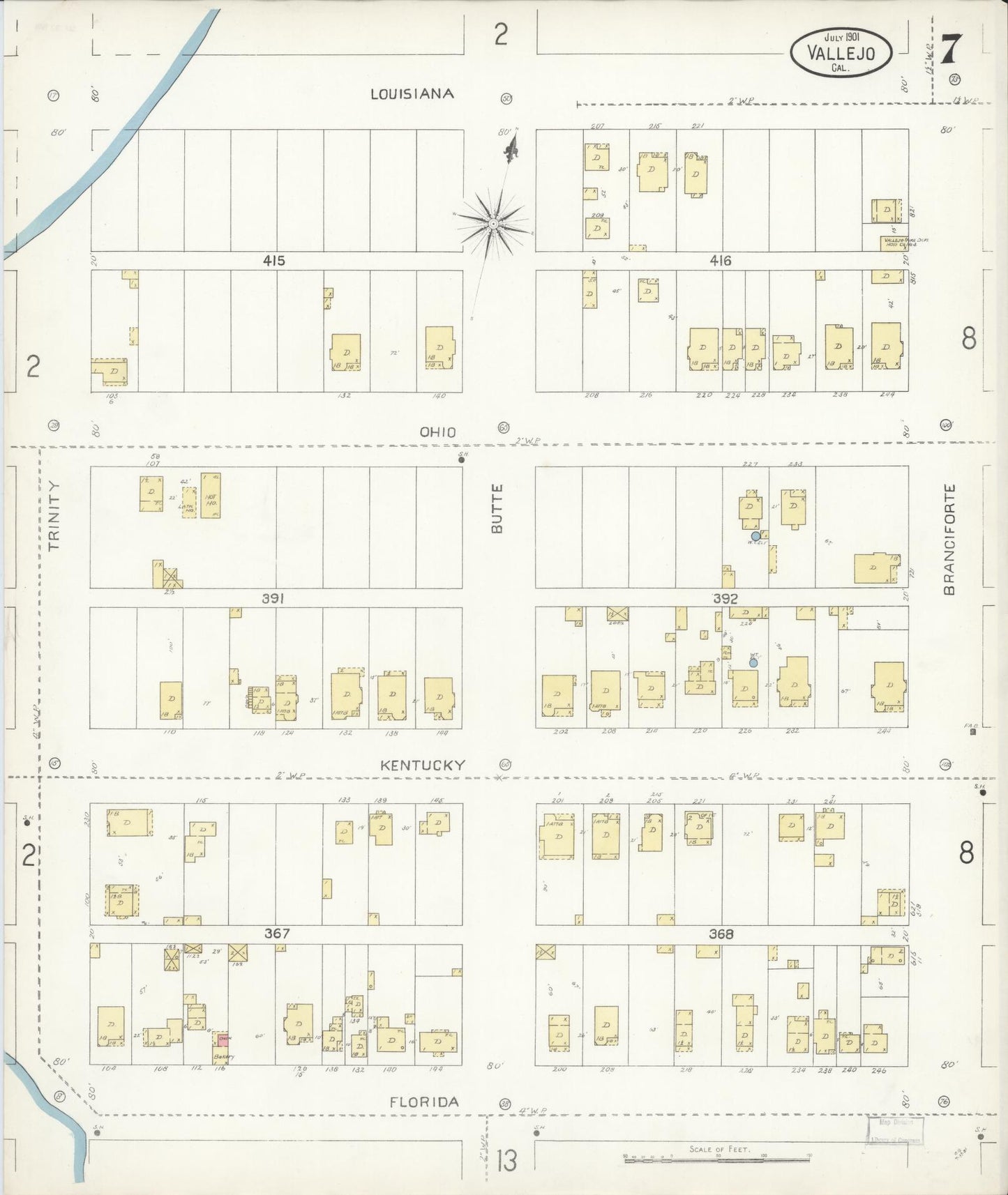Sanborn Fire Insurance Map from Vallejo, Solano County, California (1901), Sheet #0007 - Complete Map Set gallery image, historic Sanborn map, vintage wall art, California California