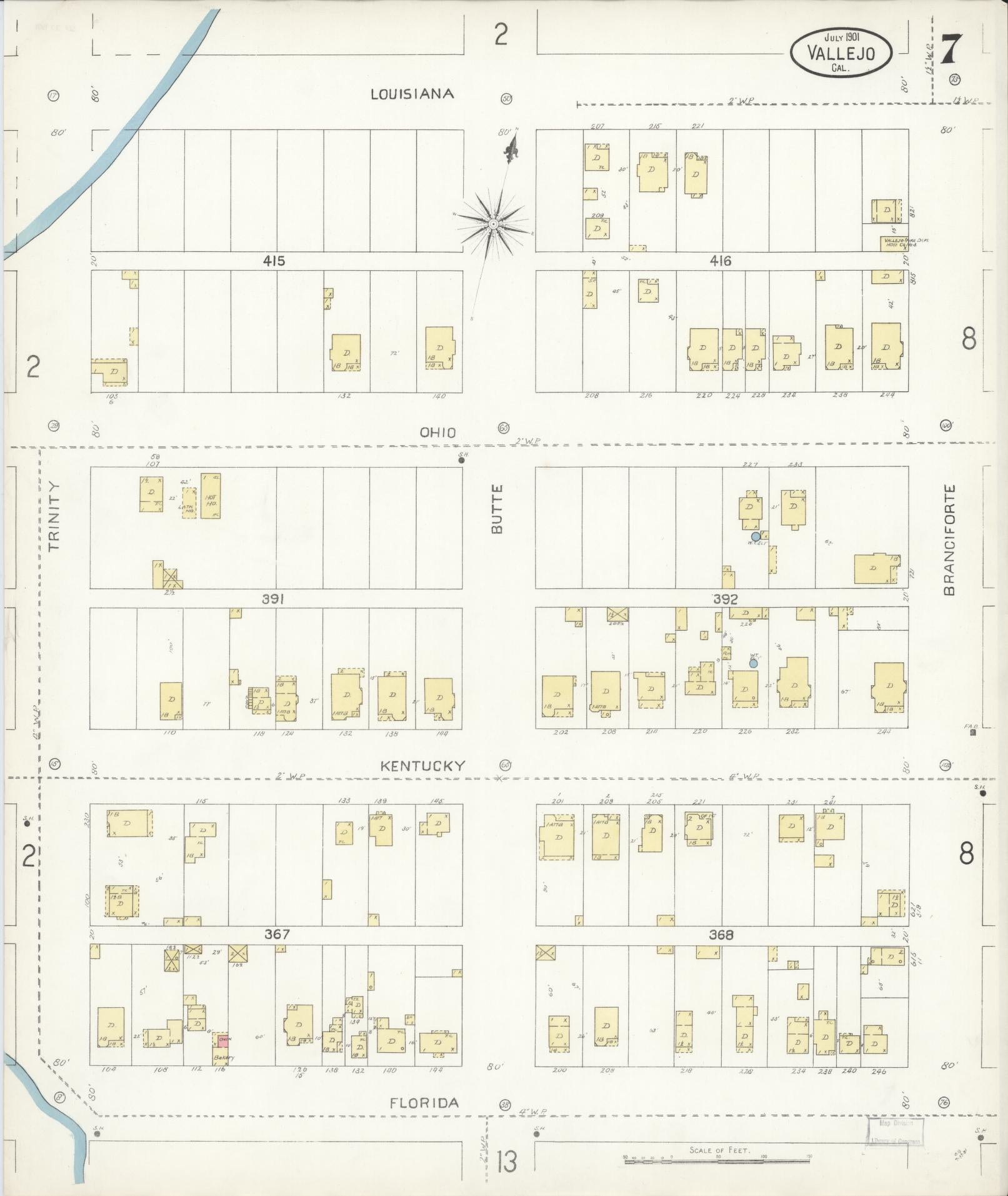 Sanborn Fire Insurance Map from Vallejo, Solano County, California (1901), Sheet #0007 - Complete Map Set gallery image, historic Sanborn map, vintage wall art, California California