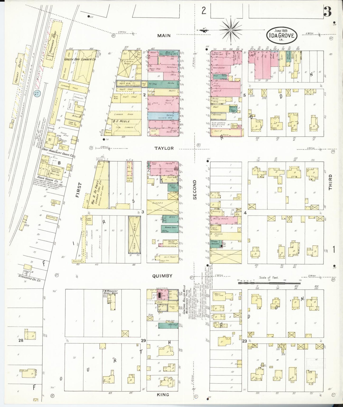 Sanborn Fire Insurance Map from Ida Grove, Ida County, Iowa (1909), Sheet #0003 - Historic Sanborn Fire Insurance Map Print, vintage old map wall art