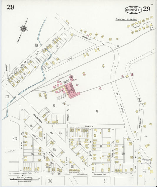 Sanborn Fire Insurance Map from Moundsville, Marshall County, West Virginia (1923), Sheet #0029 - Historic Sanborn Fire Insurance Map Print, vintage old map wall art, antique decor, genealogy gift, West Virginia West Virginia map
