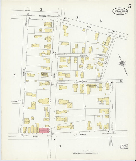 Sanborn Fire Insurance Map from Lisbon Falls, Androscoggin County, Maine (1911), Sheet #0005 - Historic Sanborn Fire Insurance Map Print, vintage old map wall art, antique decor, genealogy gift, Maine Maine map