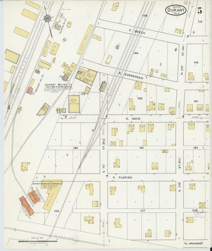 Sanborn Fire Insurance Map from Durant, Bryan County, Oklahoma (1918), Sheet #0005 - Complete Map Set gallery image, historic Sanborn map, vintage wall art, Oklahoma Oklahoma