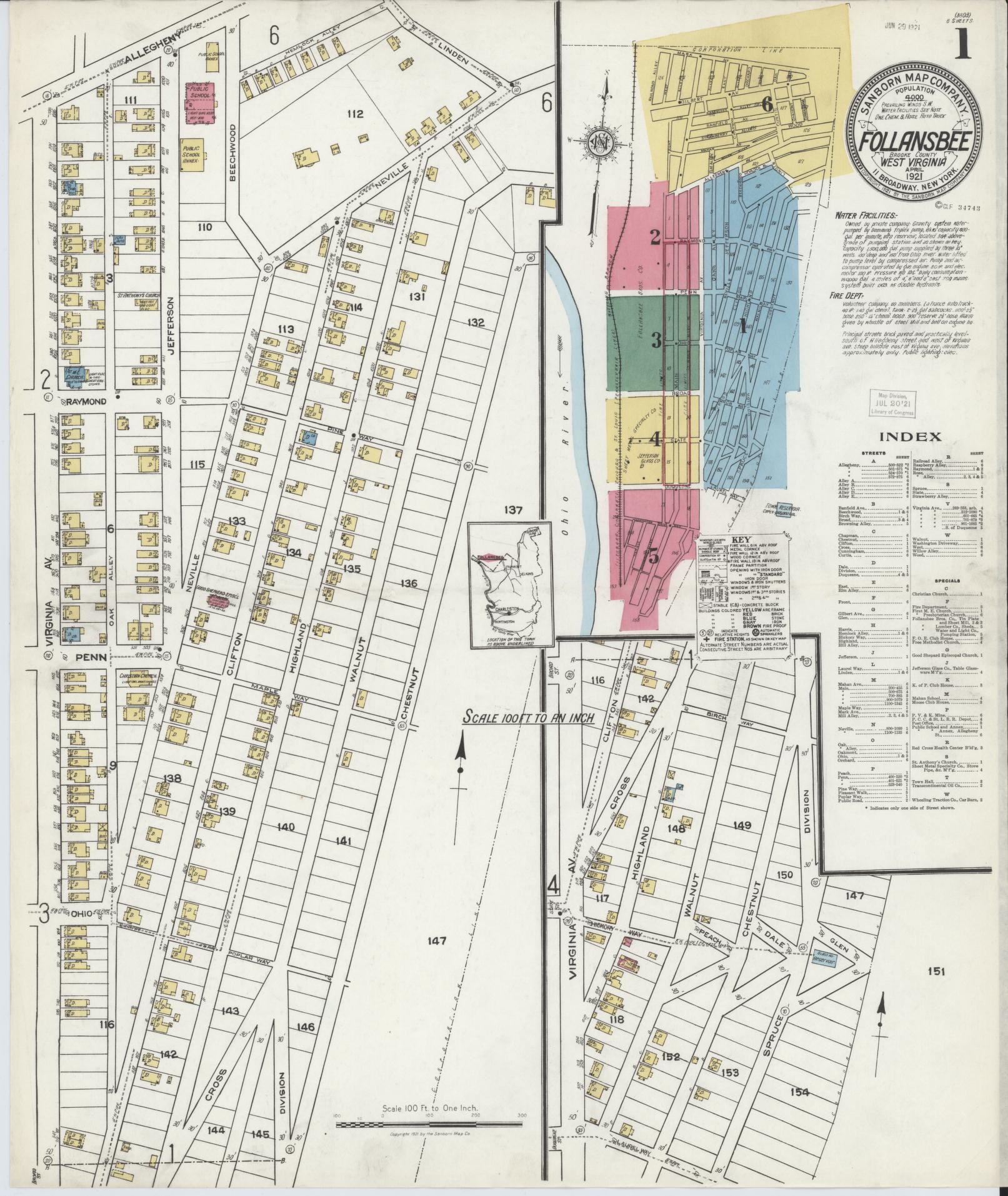 Sanborn Fire Insurance Map from Follansbee, Brooke County, West Virginia. (1921) – Historic Sanborn Fire Insurance Map Print