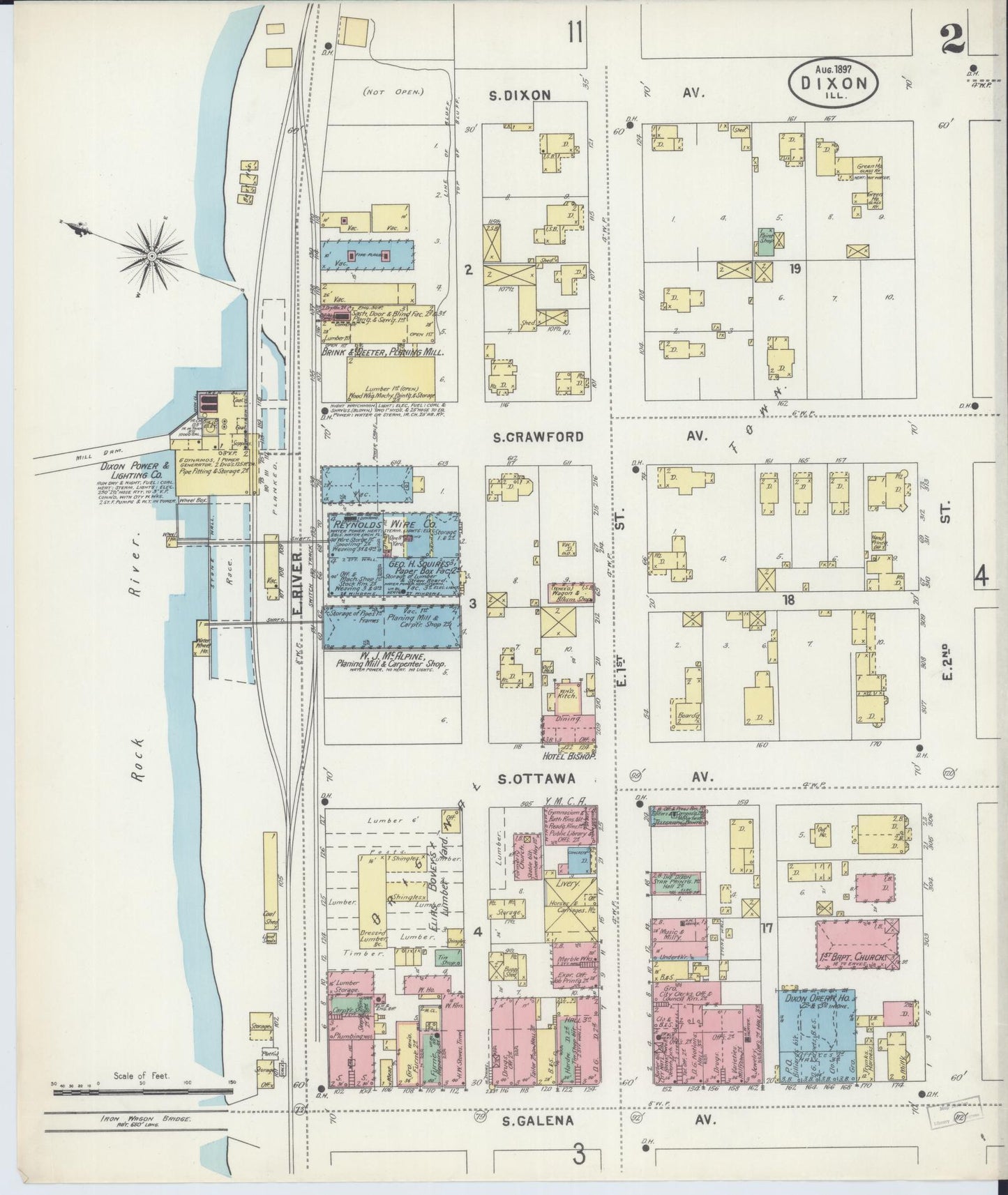 Sanborn Fire Insurance Map from Dixon, Lee County, Illinois (1897), Sheet #0002 - Complete Map Set gallery image, historic Sanborn map, vintage wall art, Illinois Illinois