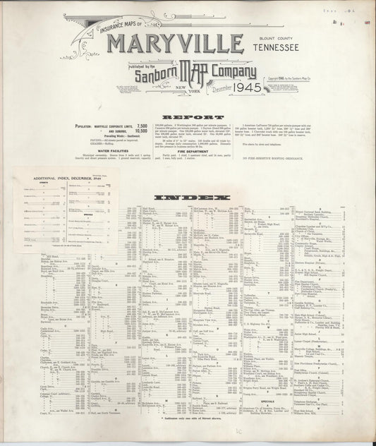 Sanborn Fire Insurance Map from Maryville, Blount County, Tennessee (1949), Sheet #0001 - Historic Sanborn Fire Insurance Map Print, vintage old map wall art, antique decor, genealogy gift, Tennessee Tennessee map