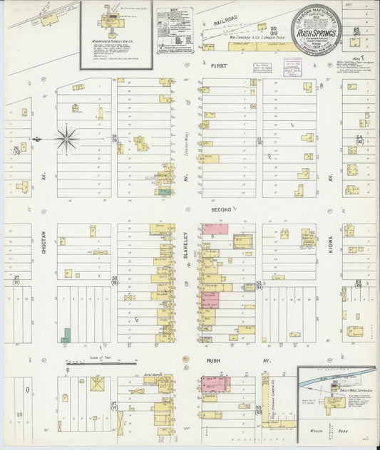 Sanborn Fire Insurance Map from Rush Springs, Grady County, Oklahoma (1904), Sheet #0001 - Historic Sanborn Fire Insurance Map Print, vintage old map wall art, antique decor, genealogy gift, Oklahoma Oklahoma map