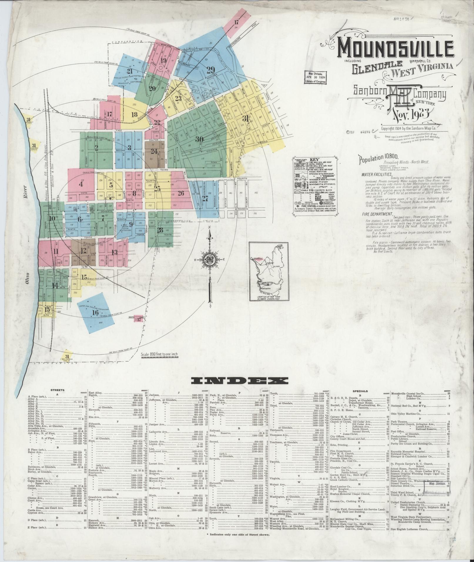 Sanborn Fire Insurance Map from Moundsville, Marshall County, West Virginia. (1923) – Historic Sanborn Fire Insurance Map Print
