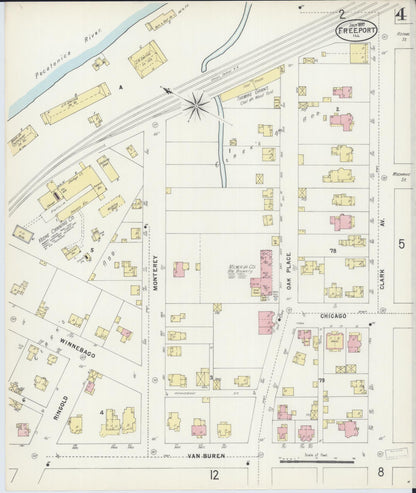 Sanborn Fire Insurance Map from Freeport, Stephenson County, Illinois (1897), Sheet #0004 - Historic Sanborn Fire Insurance Map Print, vintage old map wall art, antique decor, genealogy gift, Illinois Illinois map