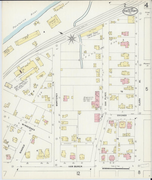 Sanborn Fire Insurance Map from Freeport, Stephenson County, Illinois (1897), Sheet #0004 - Historic Sanborn Fire Insurance Map Print, vintage old map wall art, antique decor, genealogy gift, Illinois Illinois map