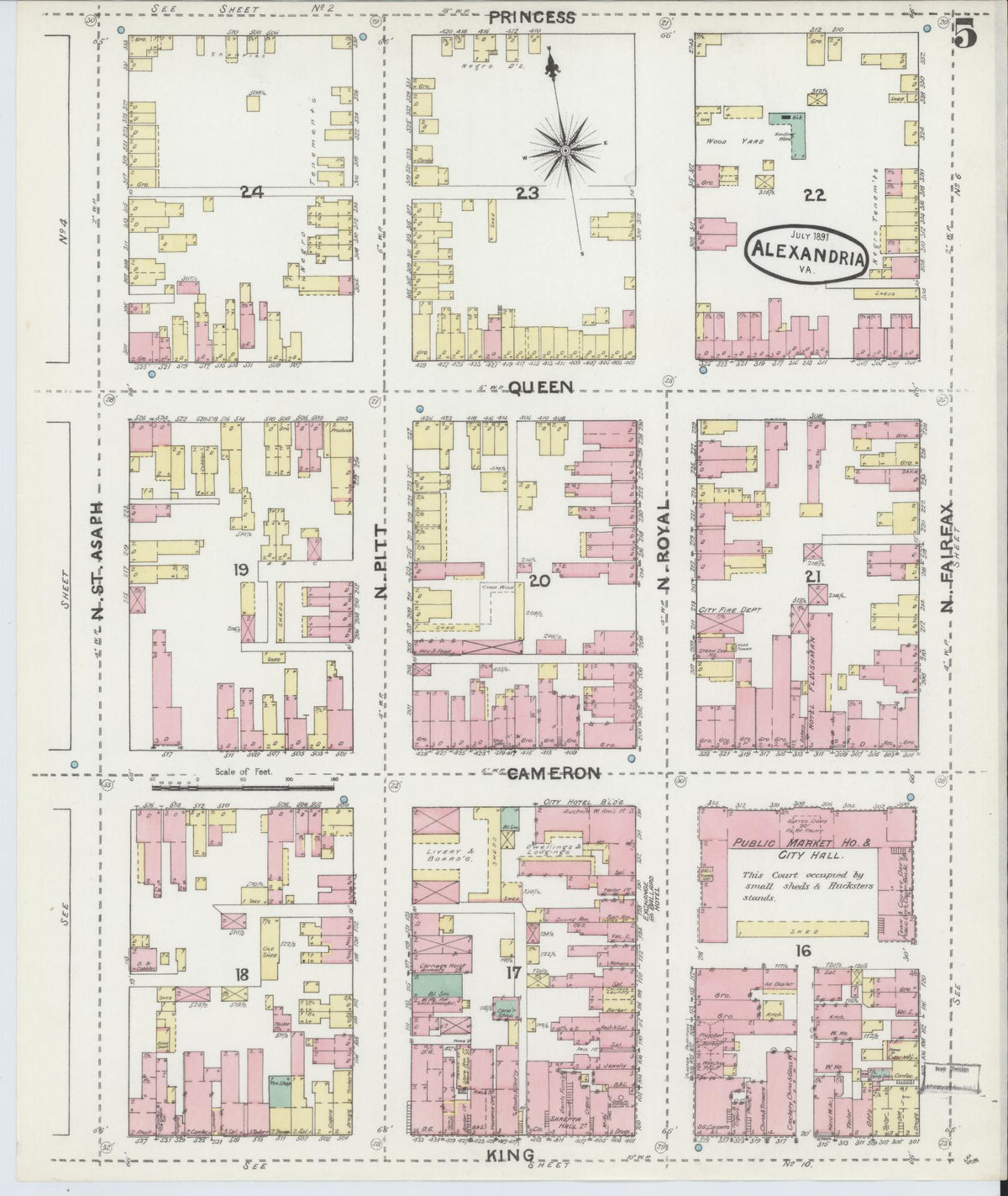 Sanborn Fire Insurance Map from Alexandria, Independent Cities, Virginia (1891), Sheet #0005 - Complete Map Set gallery image, historic Sanborn map, vintage wall art, Virginia Virginia