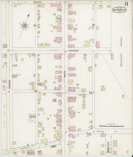 Sanborn Fire Insurance Map from Westminster, Carroll County, Maryland (1892), Sheet #0008 - Historic Sanborn Fire Insurance Map Print, vintage old map wall art