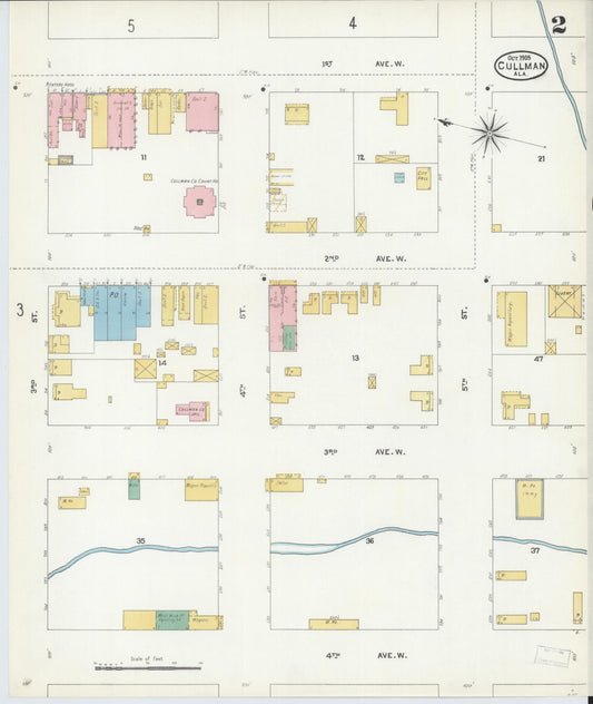 Sanborn Fire Insurance Map from Cullman, Cullman County, Alabama (1905), Sheet #0002 - Historic Sanborn Fire Insurance Map Print, vintage old map wall art, antique decor, genealogy gift, Alabama Alabama map