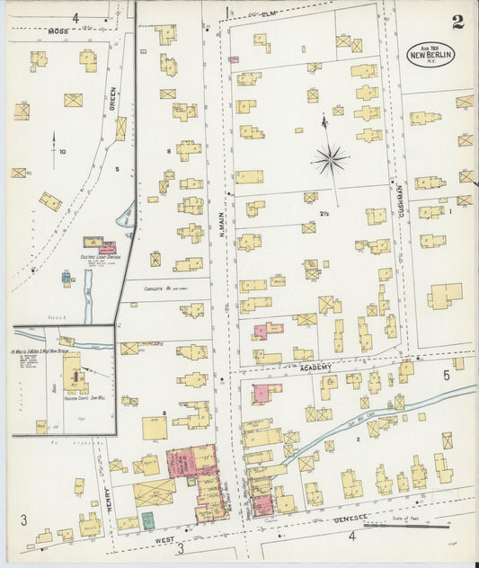 Sanborn Fire Insurance Map from New Berlin, Chenango County, New York (1905), Sheet #0002 - Historic Sanborn Fire Insurance Map Print, vintage old map wall art, antique decor, genealogy gift, New York New York map
