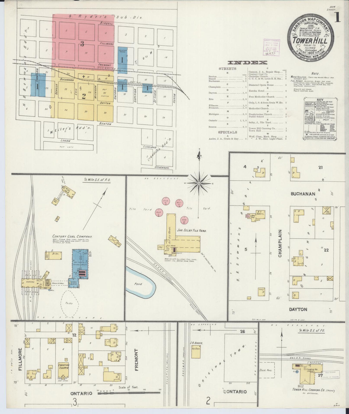 Sanborn Fire Insurance Map from Tower Hill, Shelby County, Illinois (1906), Sheet #0001 - Complete Map Set gallery image, historic Sanborn map, vintage wall art, Illinois Illinois
