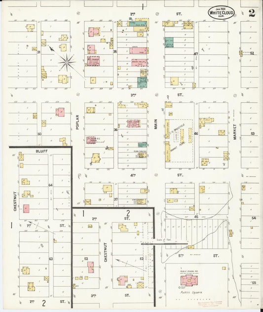Sanborn Fire Insurance Map from White Cloud, Doniphan County, Kansas (1900), Sheet #0002 - Historic Sanborn Fire Insurance Map Print, vintage old map wall art, antique decor, genealogy gift, Kansas Kansas map