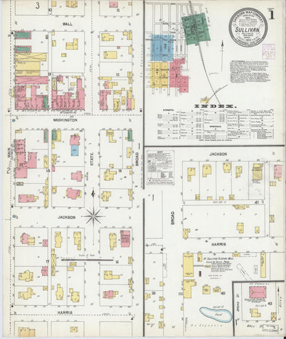 Sanborn Fire Insurance Map from Sullivan, Sullivan County, Indiana (1902), Sheet #0001 - Complete Map Set gallery image, historic Sanborn map, vintage wall art, Indiana Indiana