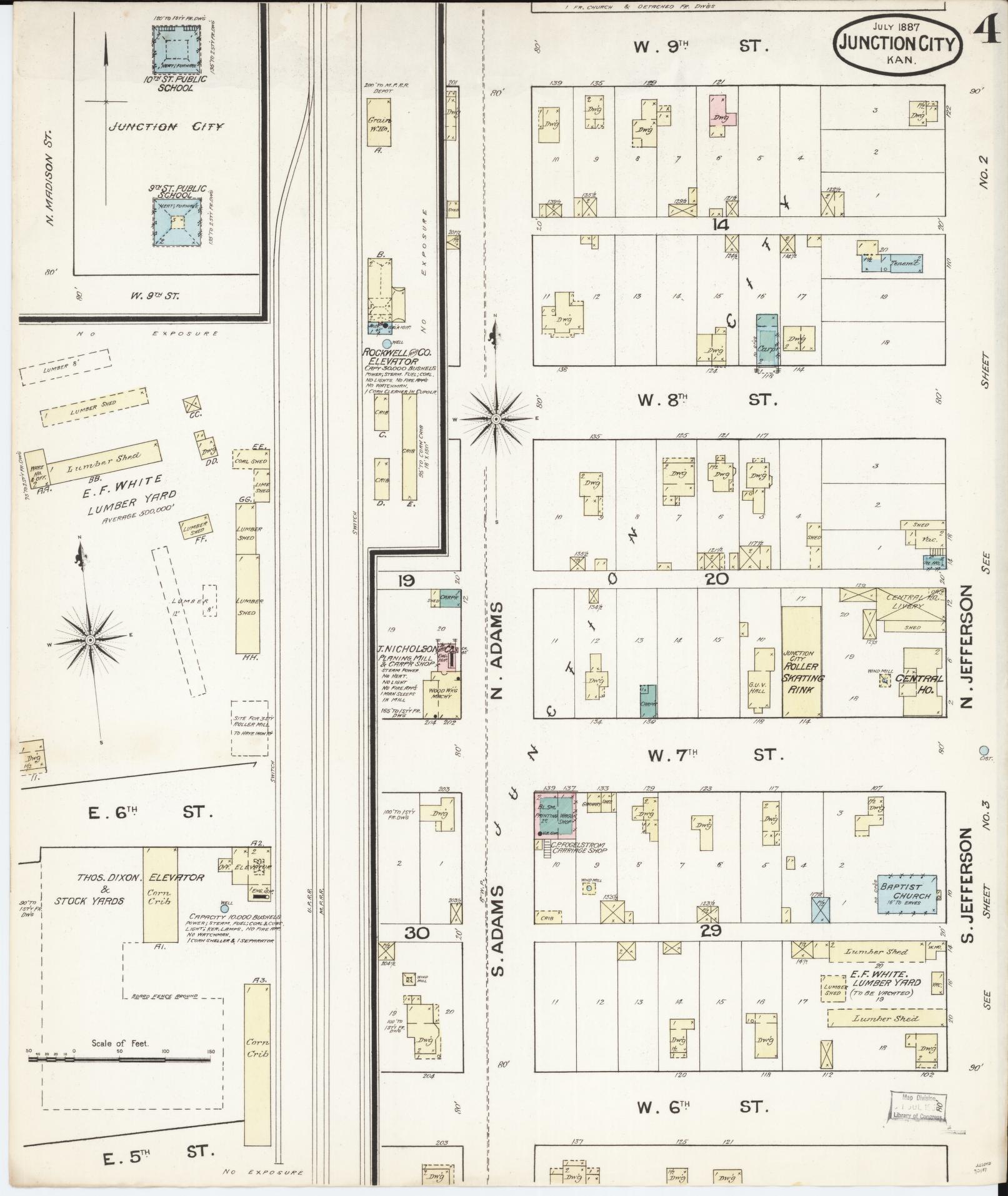 Sanborn Fire Insurance Map from Junction City, Geary County, Kansas (1887), Sheet #0004 - Complete Map Set gallery image, historic Sanborn map, vintage wall art, Kansas Kansas