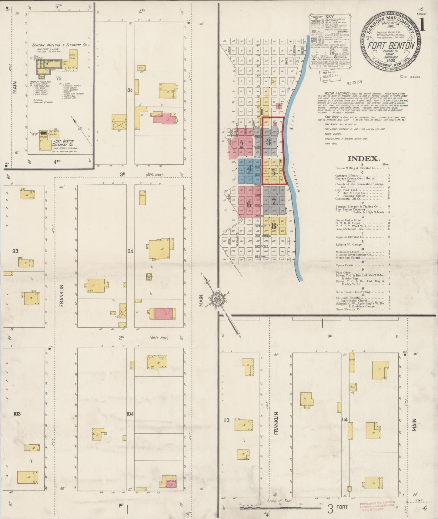 Sanborn Fire Insurance Map from Fort Benton, Chouteau County, Montana (1920), Sheet #0001 - Complete Map Set gallery image, historic Sanborn map, vintage wall art, Montana Montana