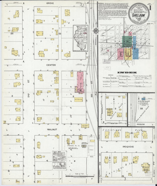 Sanborn Fire Insurance Map from Sheldon, Iroquois County, Illinois (1919), Sheet #0001 - Complete Map Set gallery image, historic Sanborn map, vintage wall art, Illinois Illinois
