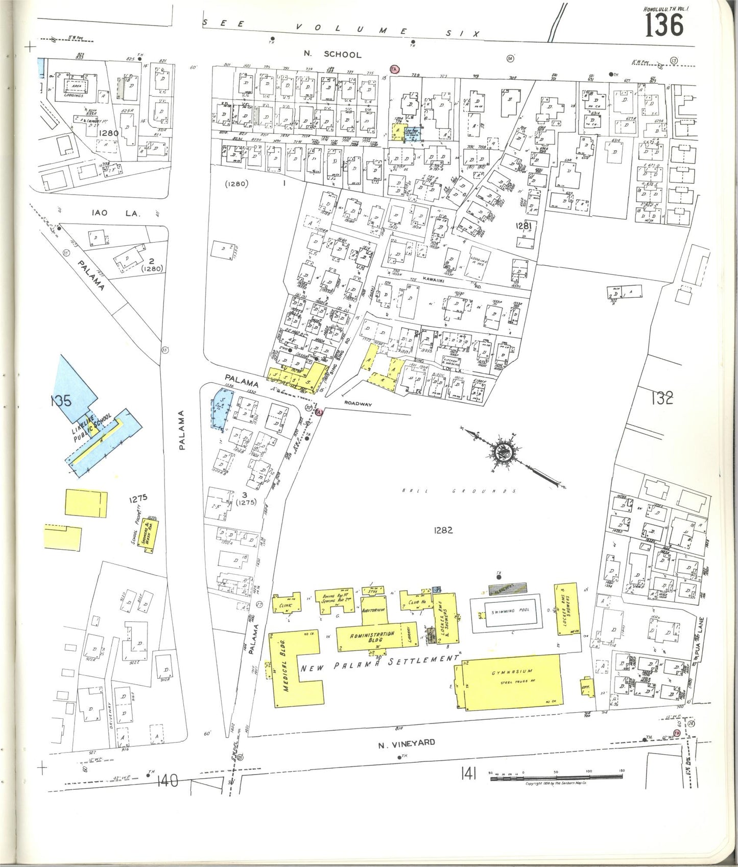 Sanborn Fire Insurance Map from Honolulu, Oahu County, Hawaii (1955), Sheet #0136 - Historic Sanborn Fire Insurance Map Print