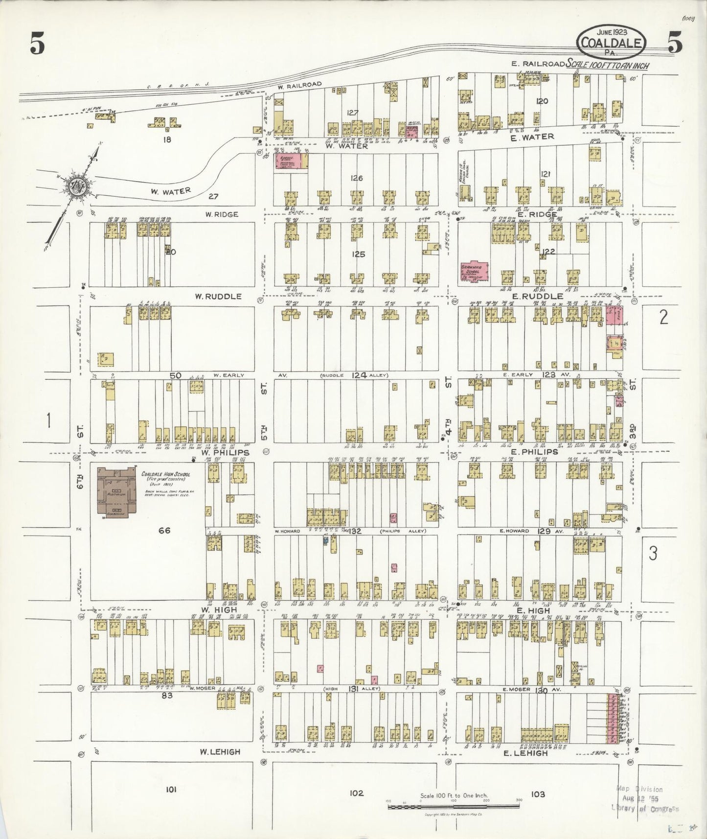 Sanborn Fire Insurance Map from Coaldale, Schuylkill County, Pennsylvania (1923), Sheet #0005 - Historic Sanborn Fire Insurance Map Print, vintage old map wall art, antique decor, genealogy gift, Pennsylvania Pennsylvania map