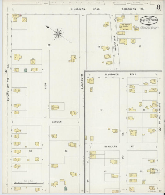Sanborn Fire Insurance Map from Rutherford, Bergen County, New Jersey (1897), Sheet #0008 - Historic Sanborn Fire Insurance Map Print, vintage old map wall art, antique decor, genealogy gift, New Jersey New Jersey map