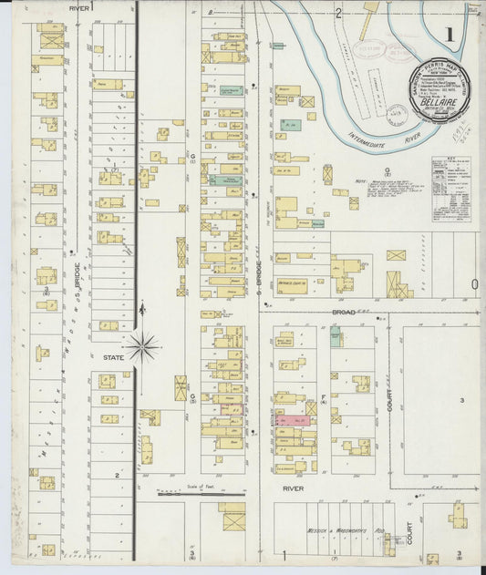 Sanborn Fire Insurance Map from Bellaire, Antrim County, Michigan (1898), Sheet #0001 - Historic Sanborn Fire Insurance Map Print, vintage old map wall art, antique decor, genealogy gift, Michigan Michigan map
