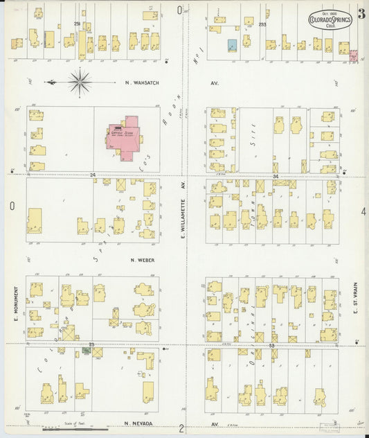 Sanborn Fire Insurance Map from Colorado Springs, El Paso County, Colorado (1900), Sheet #0003 - Historic Sanborn Fire Insurance Map Print, vintage old map wall art, antique decor, genealogy gift, Colorado Colorado map