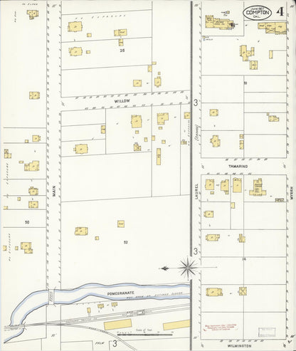 Sanborn Fire Insurance Map from Compton, Los Angeles County, California (1907), Sheet #0004 - Complete Map Set gallery image, historic Sanborn map, vintage wall art, California California